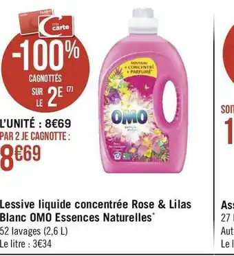 Géant Casino Omo lessive liquide concentrée rose & lilas blanc essences naturelles* offre