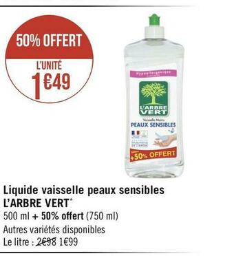 Géant Casino L’arbre vert liquide vaisselle peaux sensibles* offre