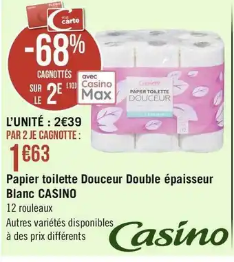 Casino papier toilette douceur double épaisseur blanc