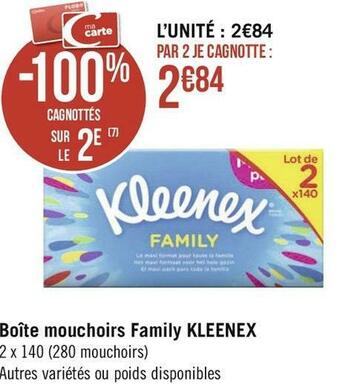 Géant Casino Kleenex boîte mouchoirs family offre