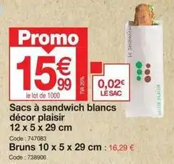 Promocash Sacs à sandwich blancs décor plaisir offre