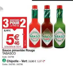 Promocash Tabasco - sauce pimentée rouge offre