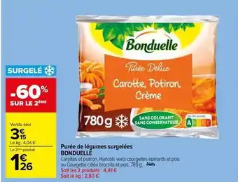 Carrefour Drive Bonduelle - purée de légumes surgelées offre