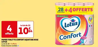 Auchan Supermarché LOTUS PAPIER TOILETTE CONFORT AQUATUBE ROSE offre