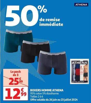 Promo Athena boxers homme chez Auchan