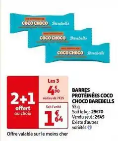 Auchan Choco barbells - barres protéinées coco offre