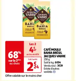 Auchan CAFÉ MOULU BAHIA BRÉSIL JACQUES VABRE offre
