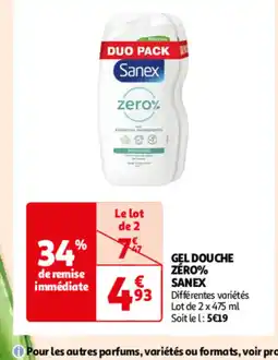 Auchan GEL DOUCHE ZÉRO% SANEX offre