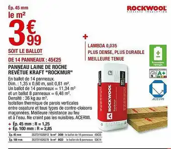 Panneau Laine De Roche Revêtue Kraft