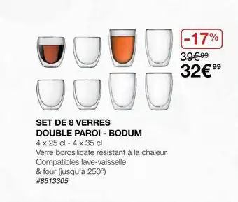 Costco Set De 8 Verres Double Paroi - Bodum offre