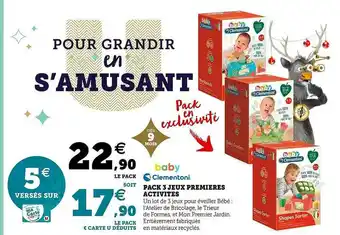 Hyper U Pack 3 Jeux Premières Activités Baby Clementoni offre