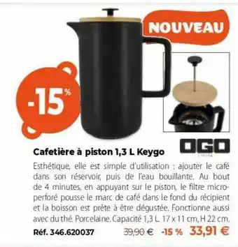 Mathon Cafetière à Piston 1,3 L Keygo offre