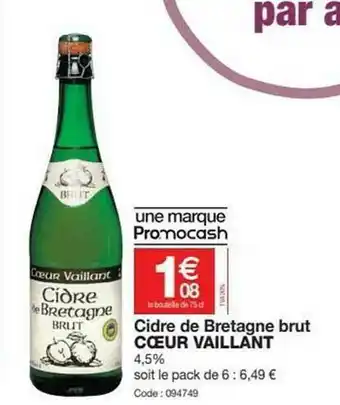 Promocash Cidre De Bretagne Brut Cœur Vaillant offre