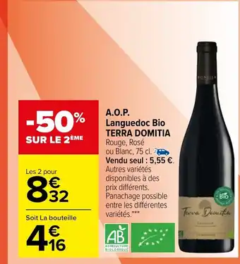 Carrefour A.O.P. Languedoc bio TERRA DOMITIA offre