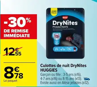 Carrefour Culottes de nuit drynites HUGGIES offre