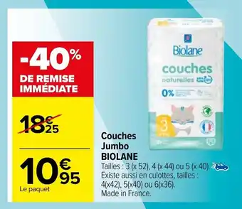 Carrefour Couches jumbo BIOLANE offre