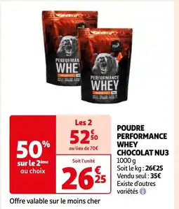 Auchan POUDRE PERFORMANCE WHEY CHOCOLAT NU3 offre