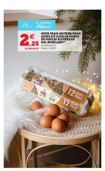 Hyper U Oeufs Frais Moyens/Gros Dates Du Jour De Ponte De Poules Elevees Au Sol Bureland offre
