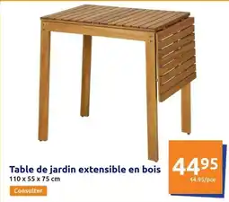 Action Table de jardin extensible en bois offre