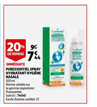 Auchan Puressentiel Spray Hydratant Hygiéne Nasale offre