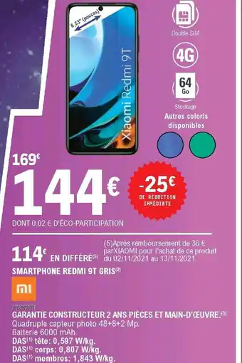 E.Leclerc Smartphone Redmi 9T Gris offre