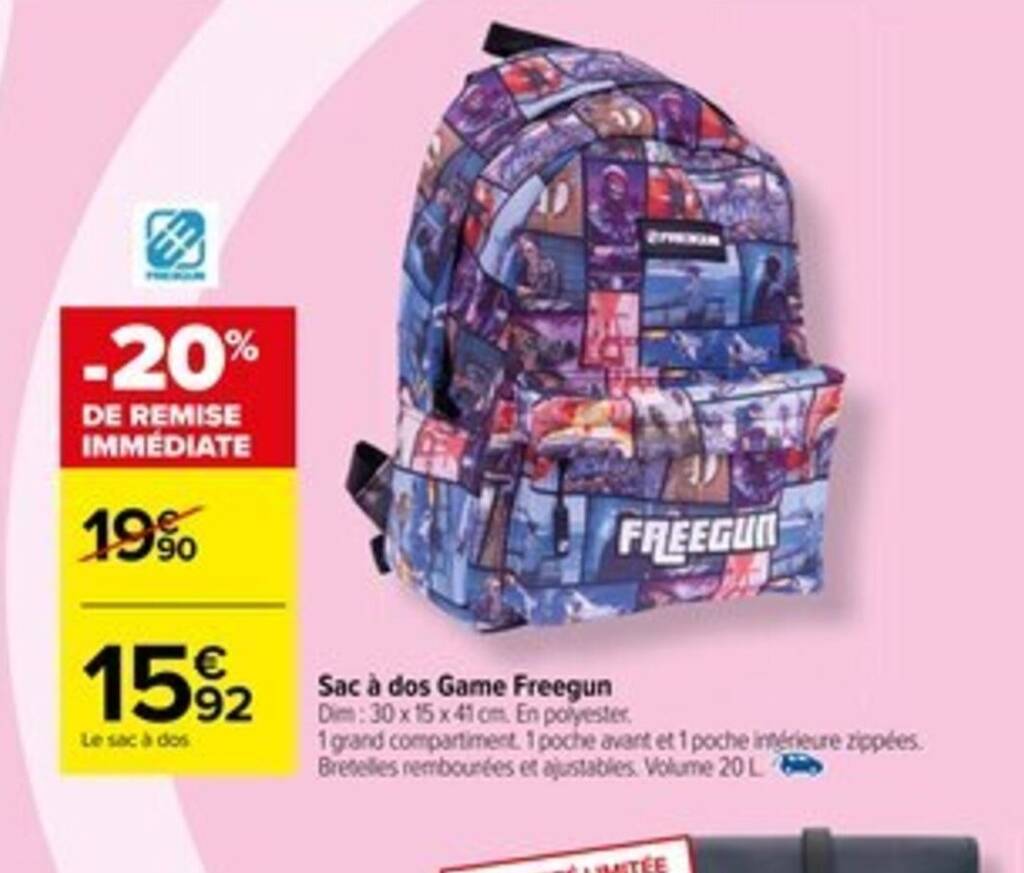 Promo Sac a dos Game Freegun chez Carrefour