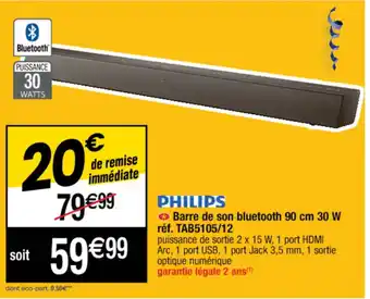 Cora x Carrefour Barre de son bluetooth 90 cm 30 w réf. TAB5105/12 offre