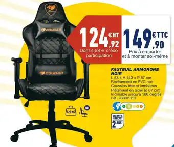 Bureau Vallée Fauteuil armorone noir offre