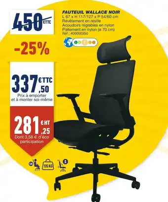 Bureau Vallée Fauteuil wallace noir offre