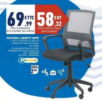 Bureau Vallée Fauteuil liberty noir offre