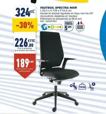 Bureau Vallée Fauteuil spectra noir offre