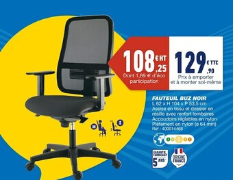 Bureau Vallée Fauteuil buz noir offre