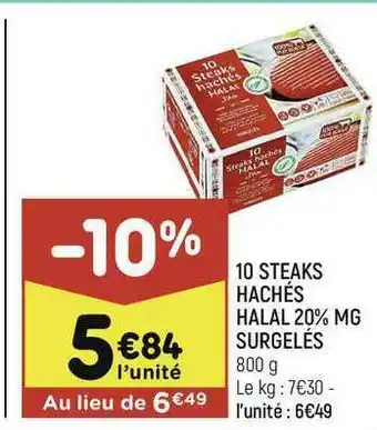 Leader Price 10 Steaks Hachés Halal 20% Mg Surgelés offre