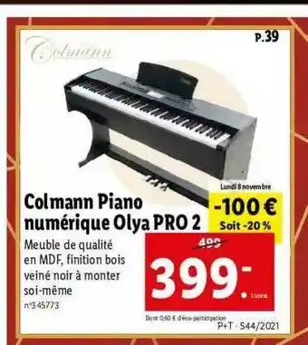Lidl Colmann Piano Numérique Olya Pro 2 offre