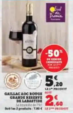 Hyper U GAILLAC AOC ROUGE GRANDE RESERVE DE LABASTIDE offre
