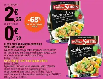 E.Leclerc Plats cuisinés micro ondables "william saurin" offre