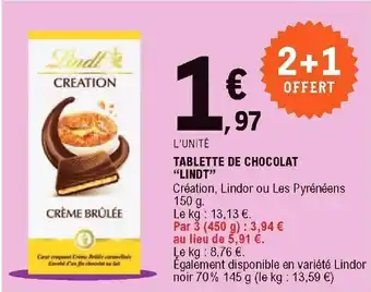 E.Leclerc Tablette de chocolat 'lindt" offre