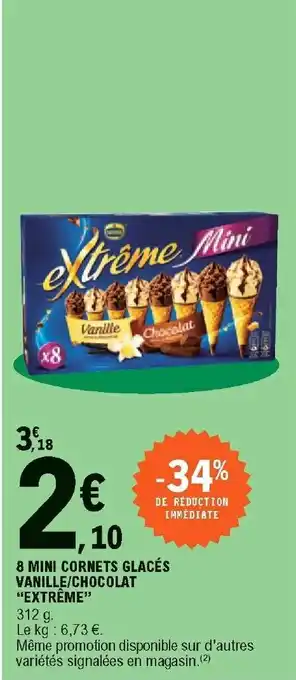 E.Leclerc 8 Mini cornets glacés vanille/chocolat "extrême" offre