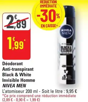 G20 Déodorant Anti-transpirant Black & White Invisible Homme NIVEA MEN offre