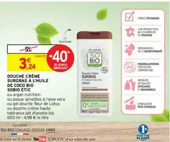 Intermarché Contact Douche Crème Surgras à L'huile De Coco Bio Sobio étic offre