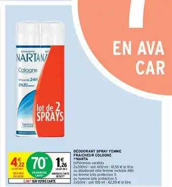 Intermarché Hyper Déodorant Spray Femme Fraîcheur Cologne Narta offre
