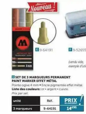 Set De 3 Marqueurs Permanent Paint Marker Effet Métal