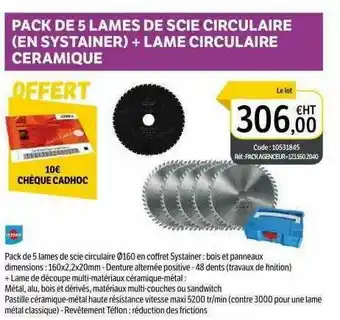 DomPro Pack De 5 Lames De Scie Circulaire (en Systainer) + Lame Circulaire Cermique offre