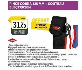 Pince Cobra 125 Mm + Couteau électricien Knipex