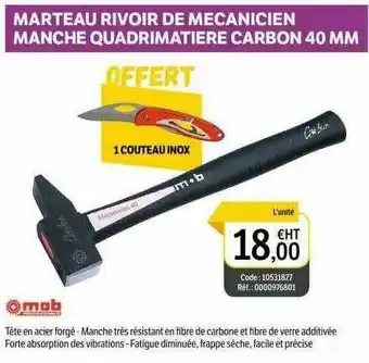 DomPro Marteau Rivoir De Mécanicien Manche Quadri Matière Carbon 40 Mm offre
