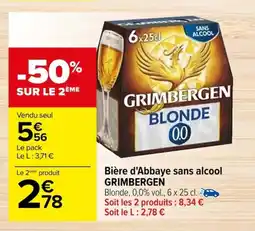 Carrefour Bière d'Abbaye sans alcool GRIMBERGEN offre