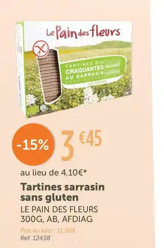 L'Eau Vive Le pain des fleurs tartines sarrasin sans gluten offre
