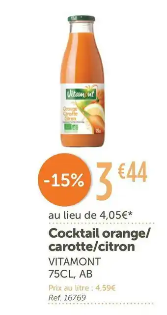 L'Eau Vive Vitamont cocktail orange/ carotte/citron offre