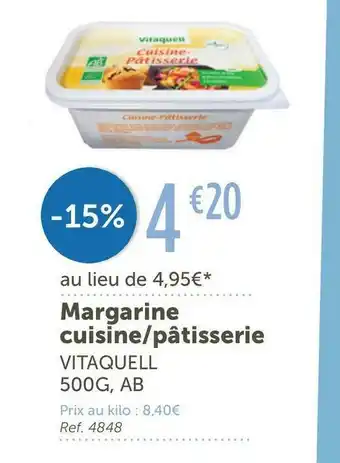 L'Eau Vive Vitaquell margarine cuisine/pâtisserie offre