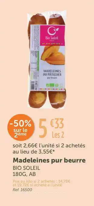 L'Eau Vive Bio soleil madeleines pur beurre offre